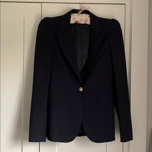 Zara Navy Blazer with Puffed/Pleated Shoulders